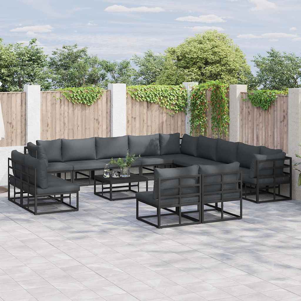 Conjunto de sofás de jardín con cojín 13 pcs Negro Aluminio