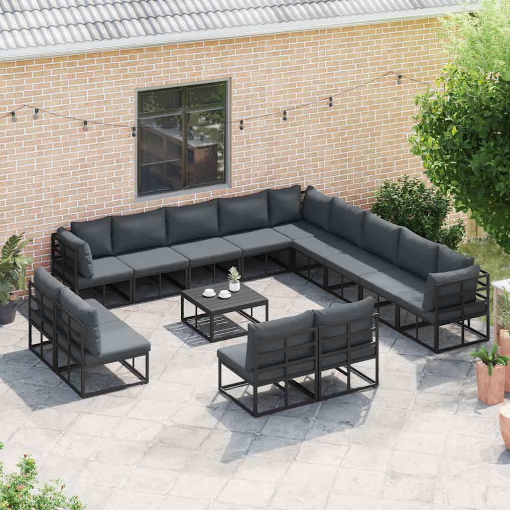 Conjunto de sofás de jardín con cojín 13 pcs Negro Aluminio