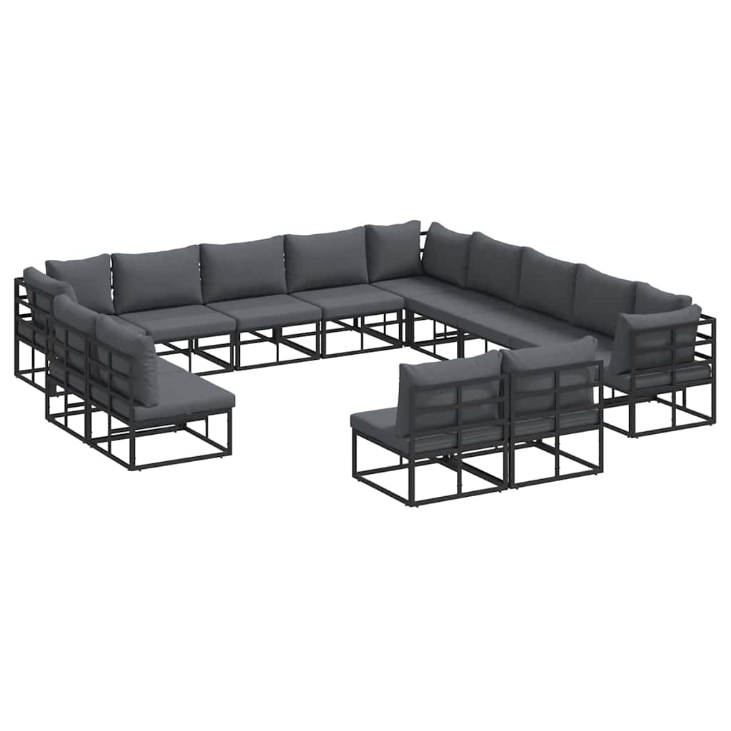 Conjunto de sofás de jardín con cojín 13 pcs Negro Aluminio