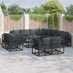 Conjunto de sofás de jardín con cojín 11 pcs Negro Aluminio