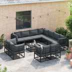 Conjunto de sofás de jardín con cojín 11 pcs Negro Aluminio
