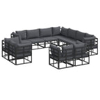 Conjunto de sofás de jardín con cojín 11 pcs Negro Aluminio