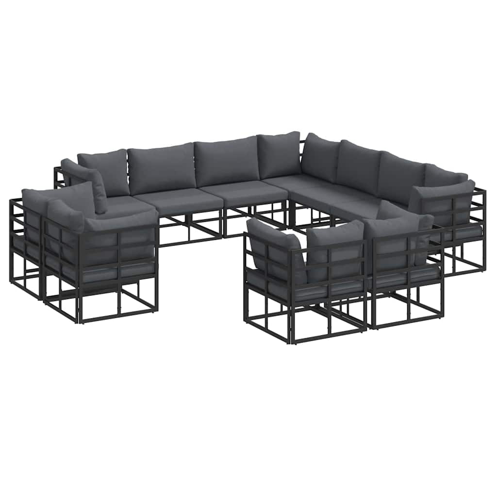 Conjunto de sofás de jardín con cojín 11 pcs Negro Aluminio