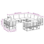 Conjunto de sofás de jardín con cojín 11 pcs Negro Aluminio