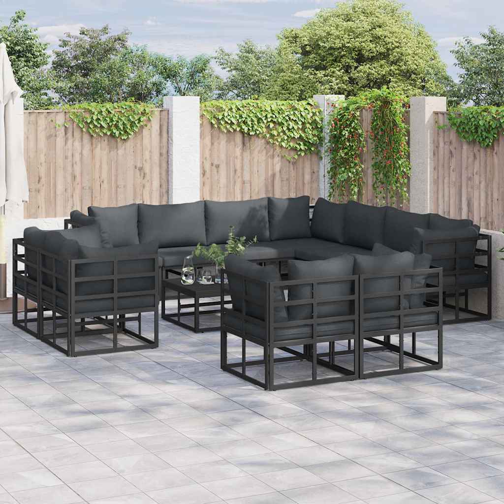 Conjunto de sofás de jardín con cojín 12 pcs Negro Aluminio
