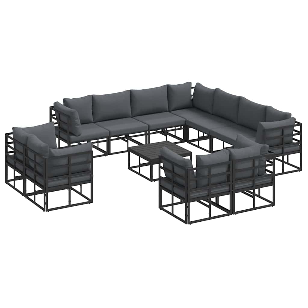 Conjunto de sofás de jardín con cojín 12 pcs Negro Aluminio