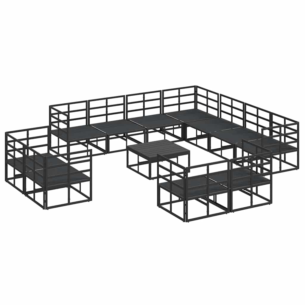 Conjunto de sofás de jardín con cojín 12 pcs Negro Aluminio