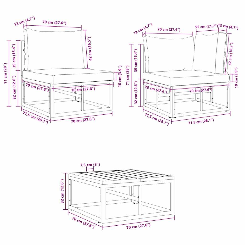Conjunto de sofás de jardín con cojín 12 pcs Negro Aluminio