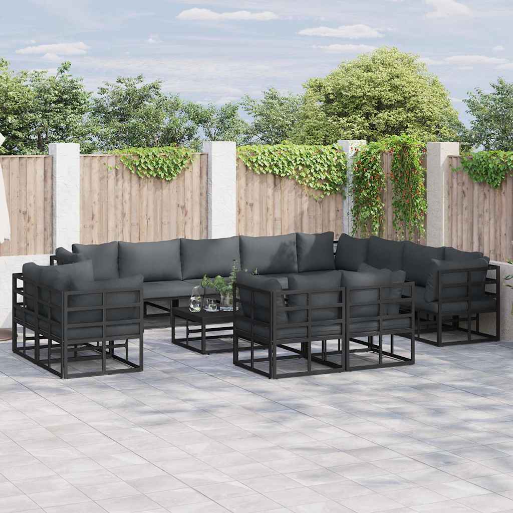 Conjunto de sofás de jardín con cojín 12 pcs Negro Aluminio