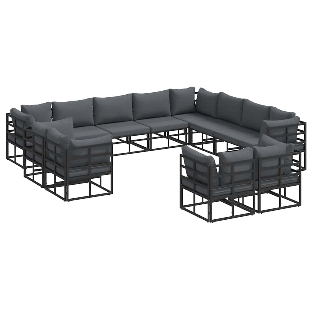 Conjunto de sofás de jardín con cojín 12 pcs Negro Aluminio