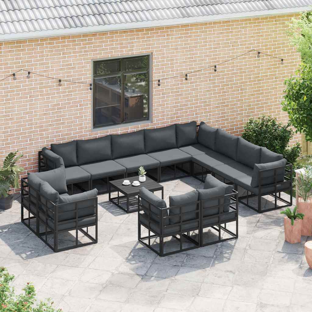 Conjunto de sofás de jardín con cojín 13 pcs Negro Aluminio