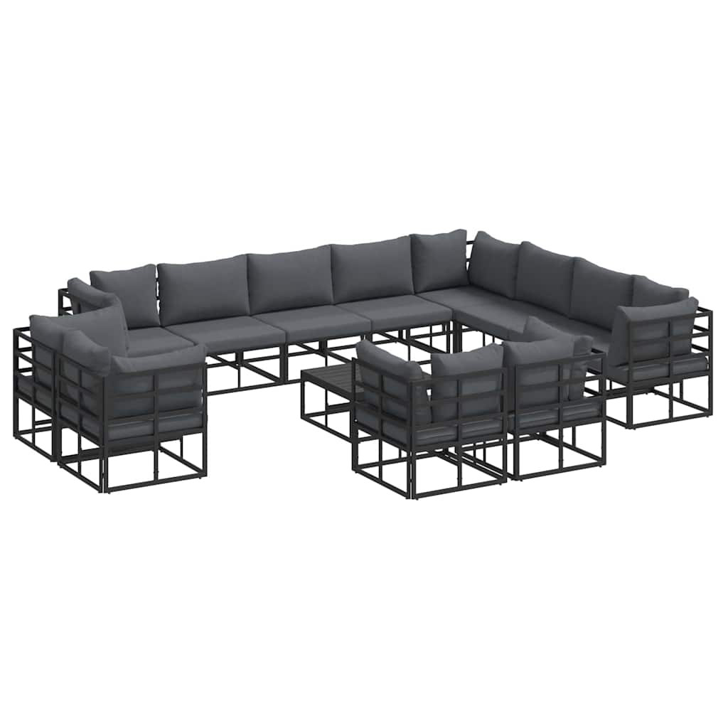 Conjunto de sofás de jardín con cojín 13 pcs Negro Aluminio