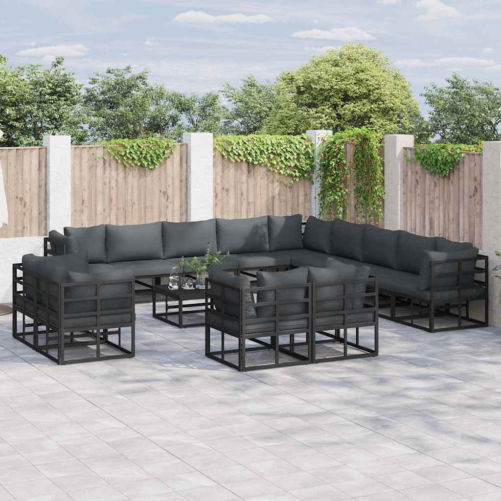 Conjunto de sofás de jardín con cojín 13 pcs Negro Aluminio