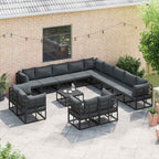Conjunto de sofás de jardín con cojín 13 pcs Negro Aluminio