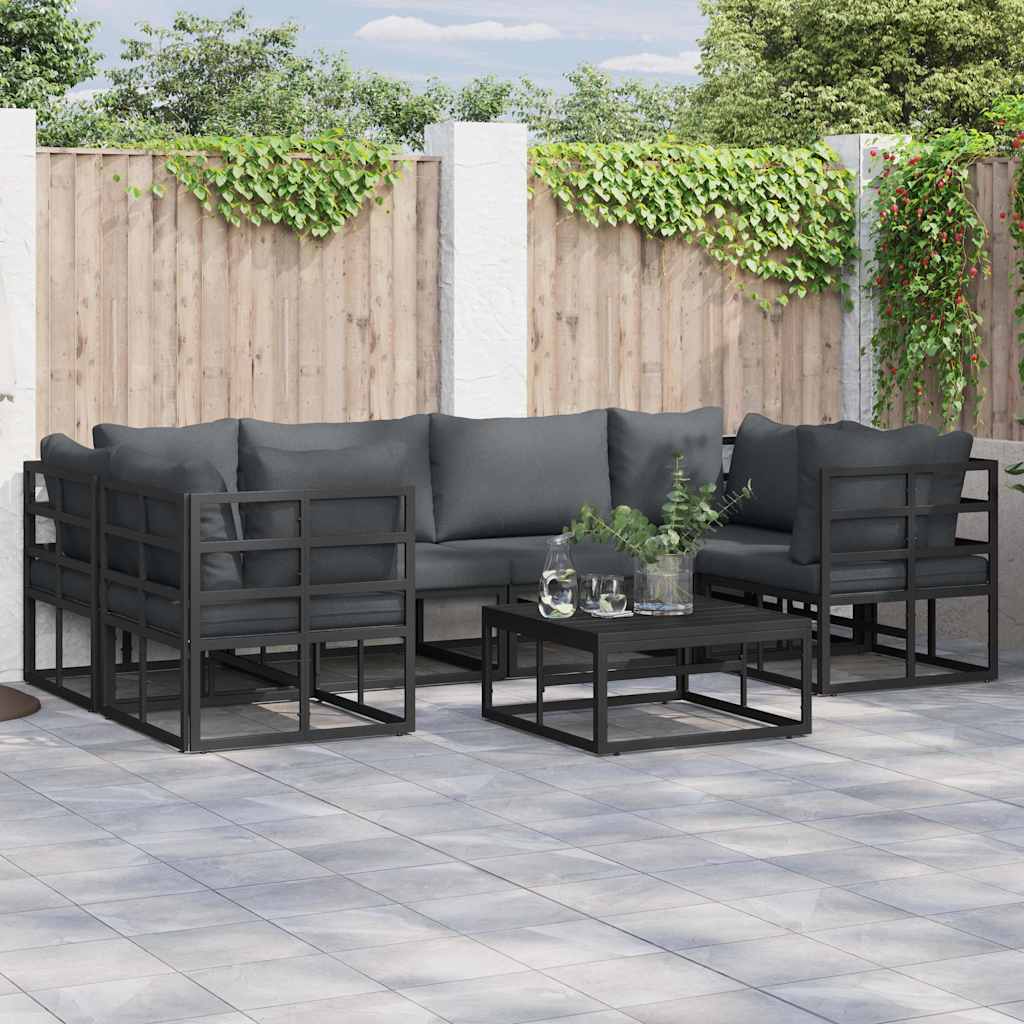 Conjunto de sofás de jardín con cojín 6 pcs Negro Aluminio