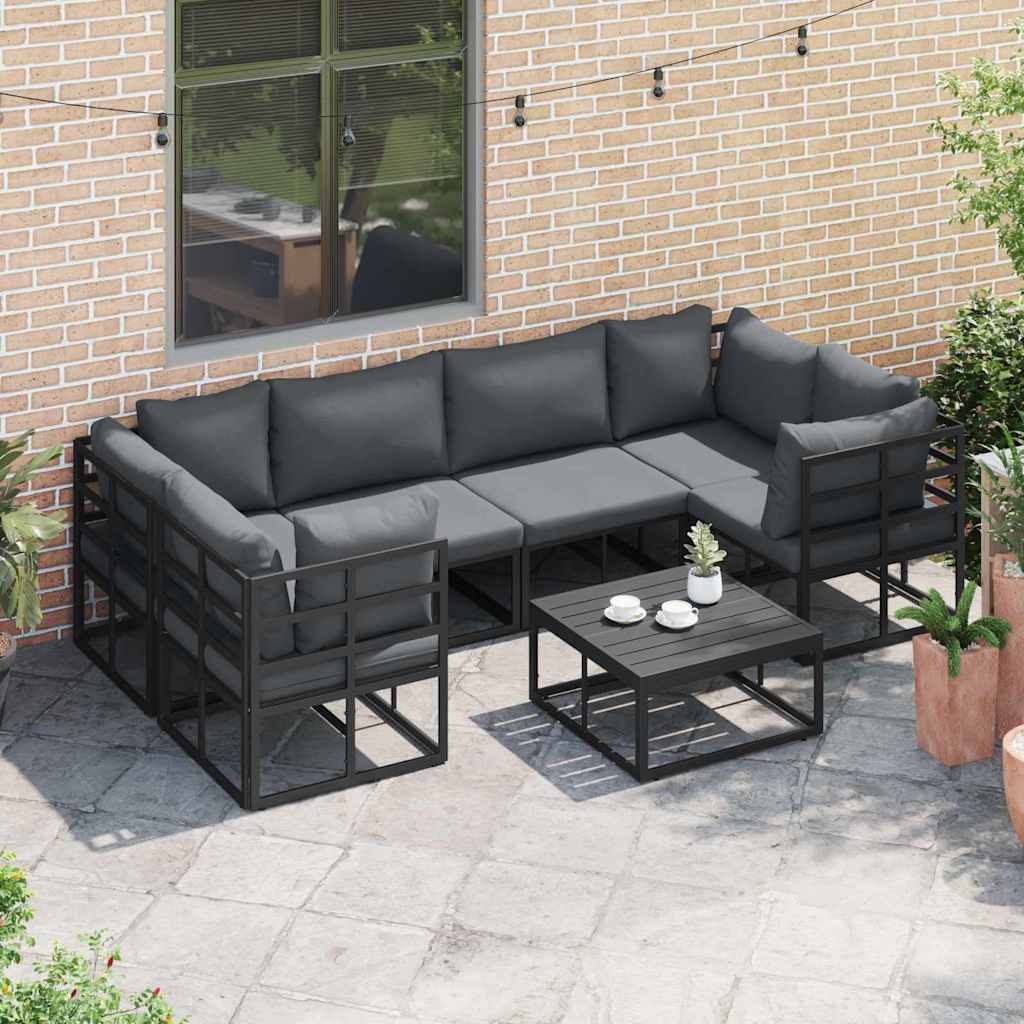 Conjunto de sofás de jardín con cojín 6 pcs Negro Aluminio