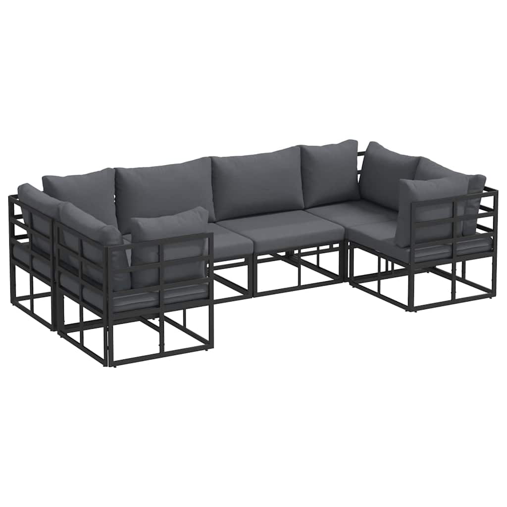 Conjunto de sofás de jardín con cojín 6 pcs Negro Aluminio