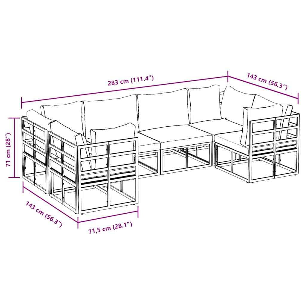 Conjunto de sofás de jardín con cojín 6 pcs Negro Aluminio
