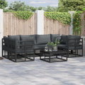 Conjunto de sofás de jardín con cojín 7 pcs Negro Aluminio