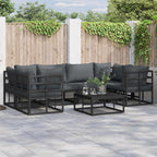 Conjunto de sofás de jardín con cojín 7 pcs Negro Aluminio