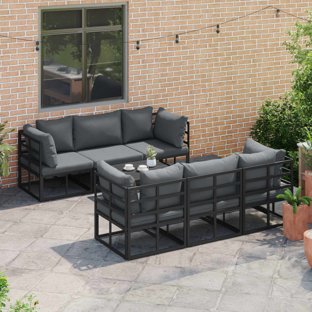 Conjunto de sofás de jardín con cojín 7 pcs Negro Aluminio