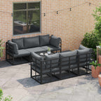 Conjunto de sofás de jardín con cojín 7 pcs Negro Aluminio