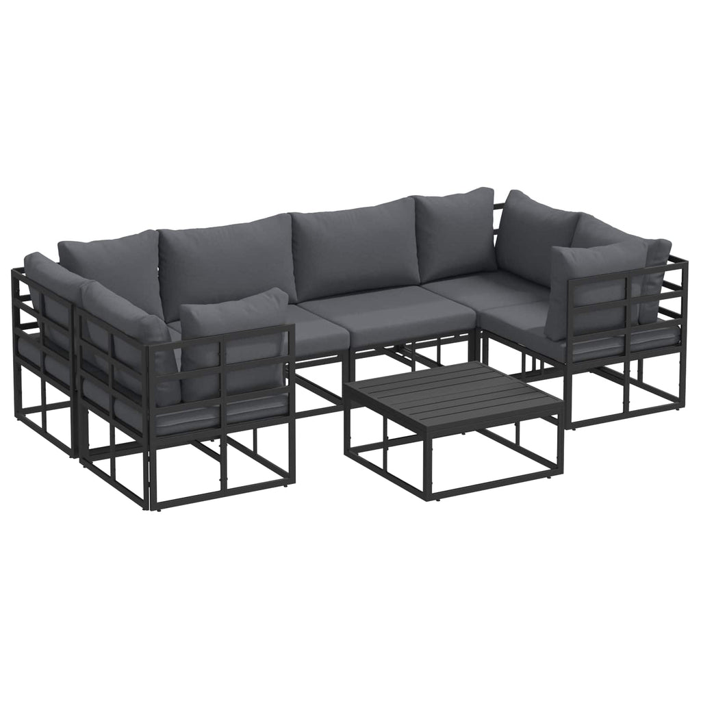 Conjunto de sofás de jardín con cojín 7 pcs Negro Aluminio