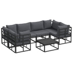 Conjunto de sofás de jardín con cojín 7 pcs Negro Aluminio
