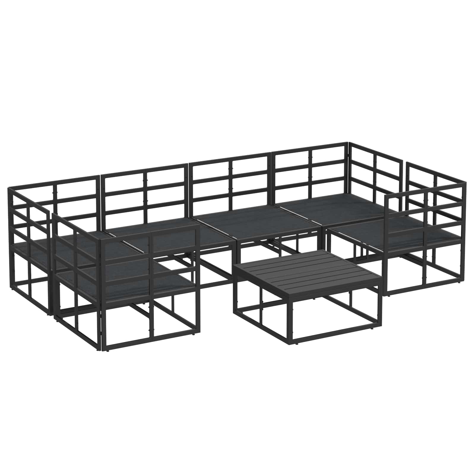 Conjunto de sofás de jardín con cojín 7 pcs Negro Aluminio