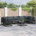 Conjunto de sofás de jardín con cojín 7 pcs Negro Aluminio