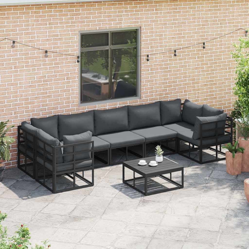Conjunto de sofás de jardín con cojín 7 pcs Negro Aluminio