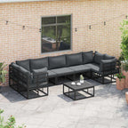 Conjunto de sofás de jardín con cojín 7 pcs Negro Aluminio