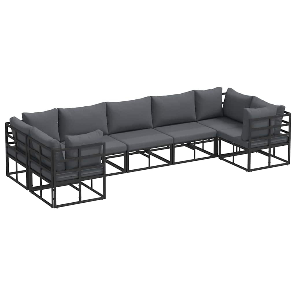 Conjunto de sofás de jardín con cojín 7 pcs Negro Aluminio