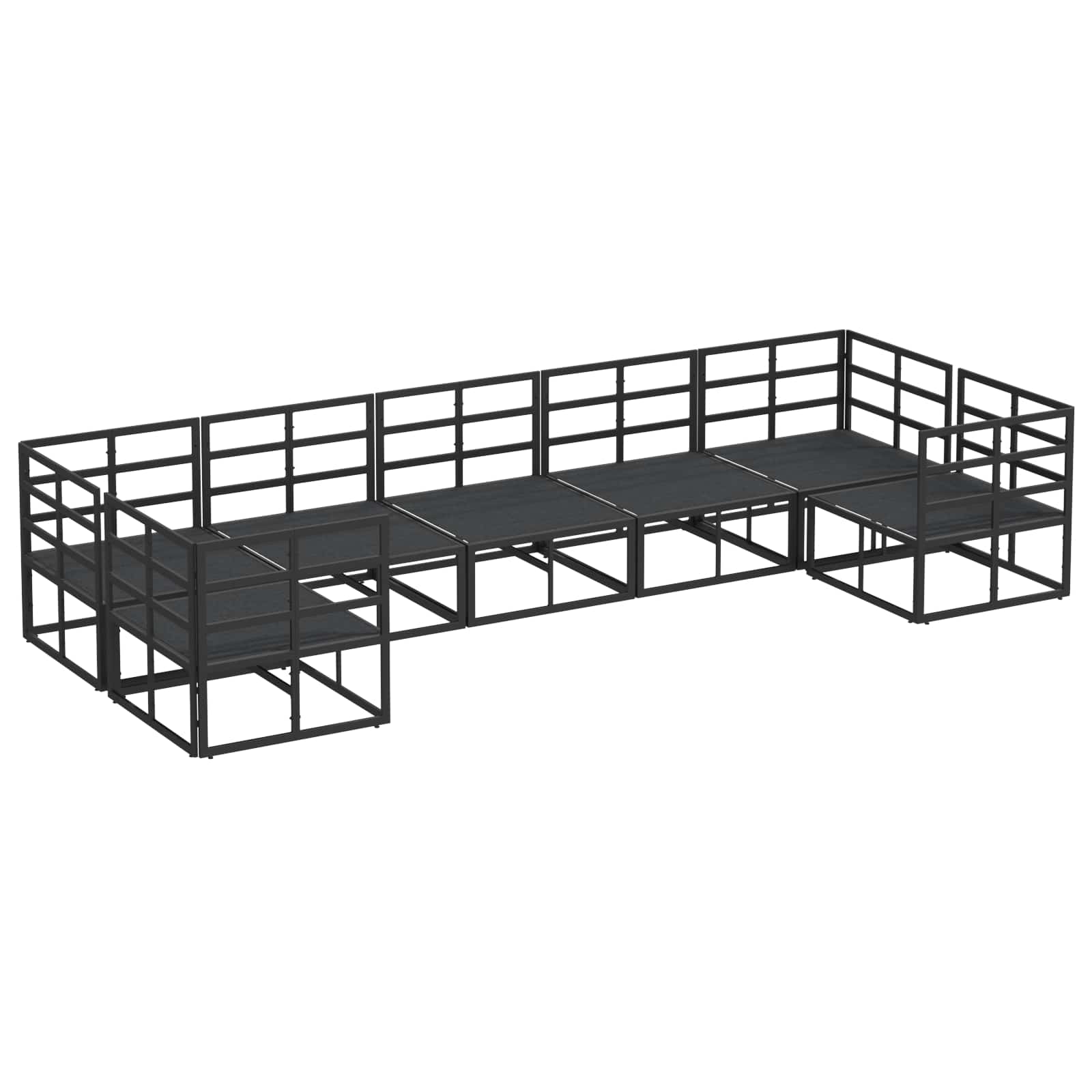 Conjunto de sofás de jardín con cojín 7 pcs Negro Aluminio