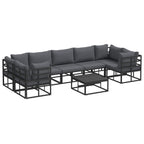 Conjunto de sofás de jardín con cojín 8 pcs Negro Aluminio