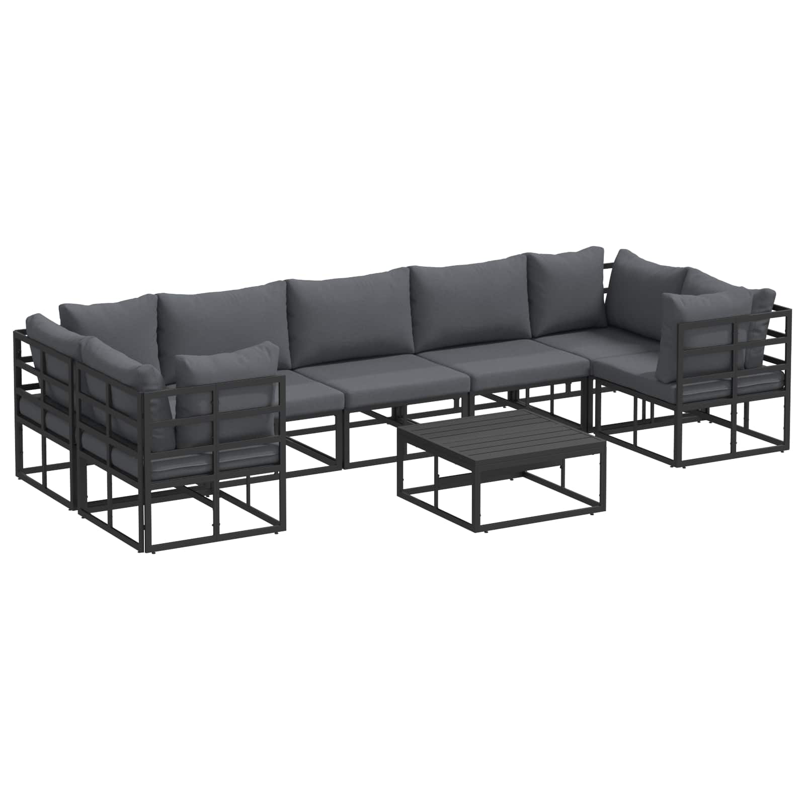 Conjunto de sofás de jardín con cojín 8 pcs Negro Aluminio