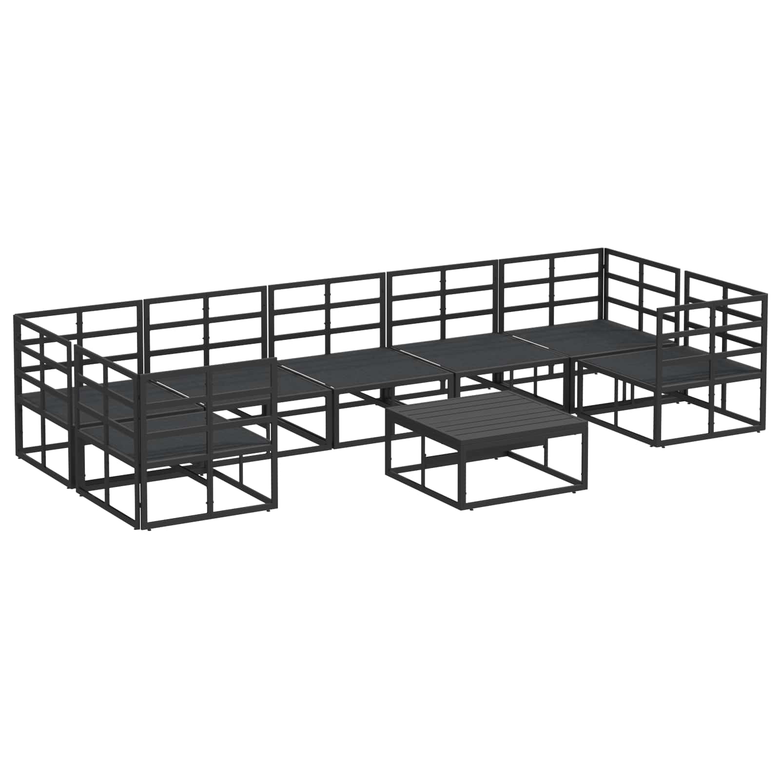 Conjunto de sofás de jardín con cojín 8 pcs Negro Aluminio