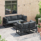 Conjunto de sofás de jardín con cojín 6 pcs Negro Acero