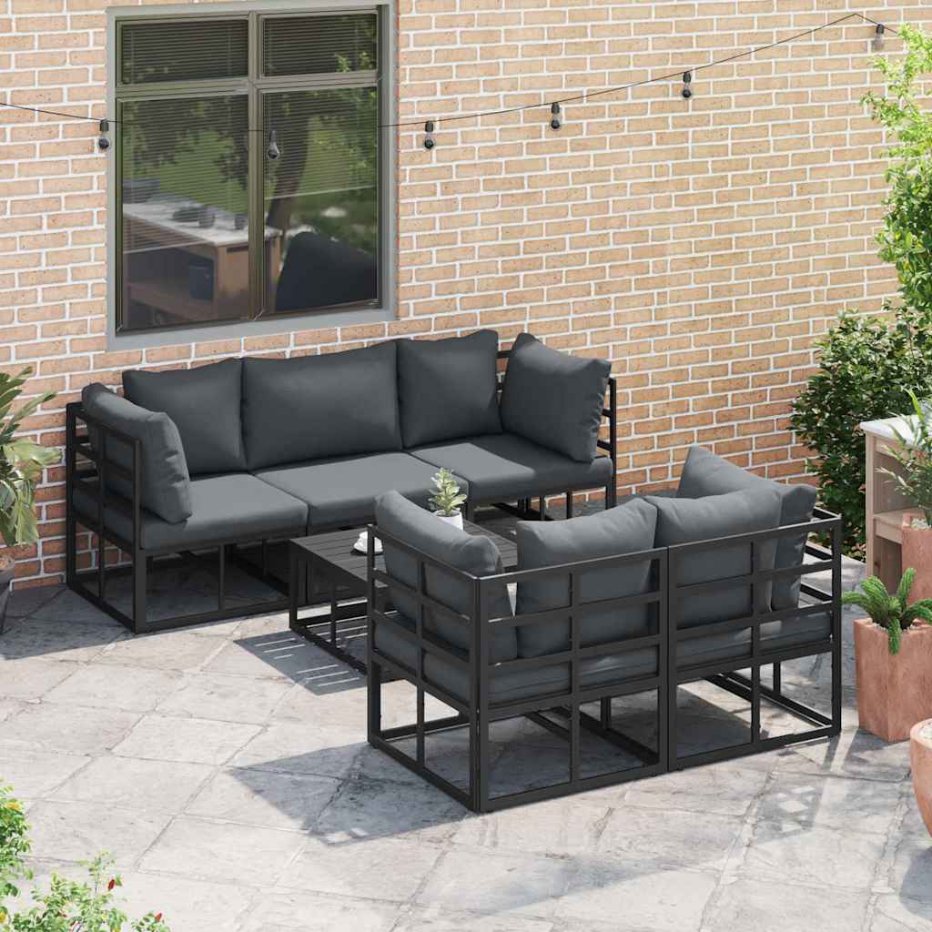 Conjunto de sofás de jardín con cojín 6 pcs Negro Acero