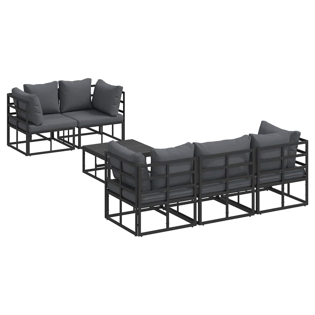 Conjunto de sofás de jardín con cojín 6 pcs Negro Acero