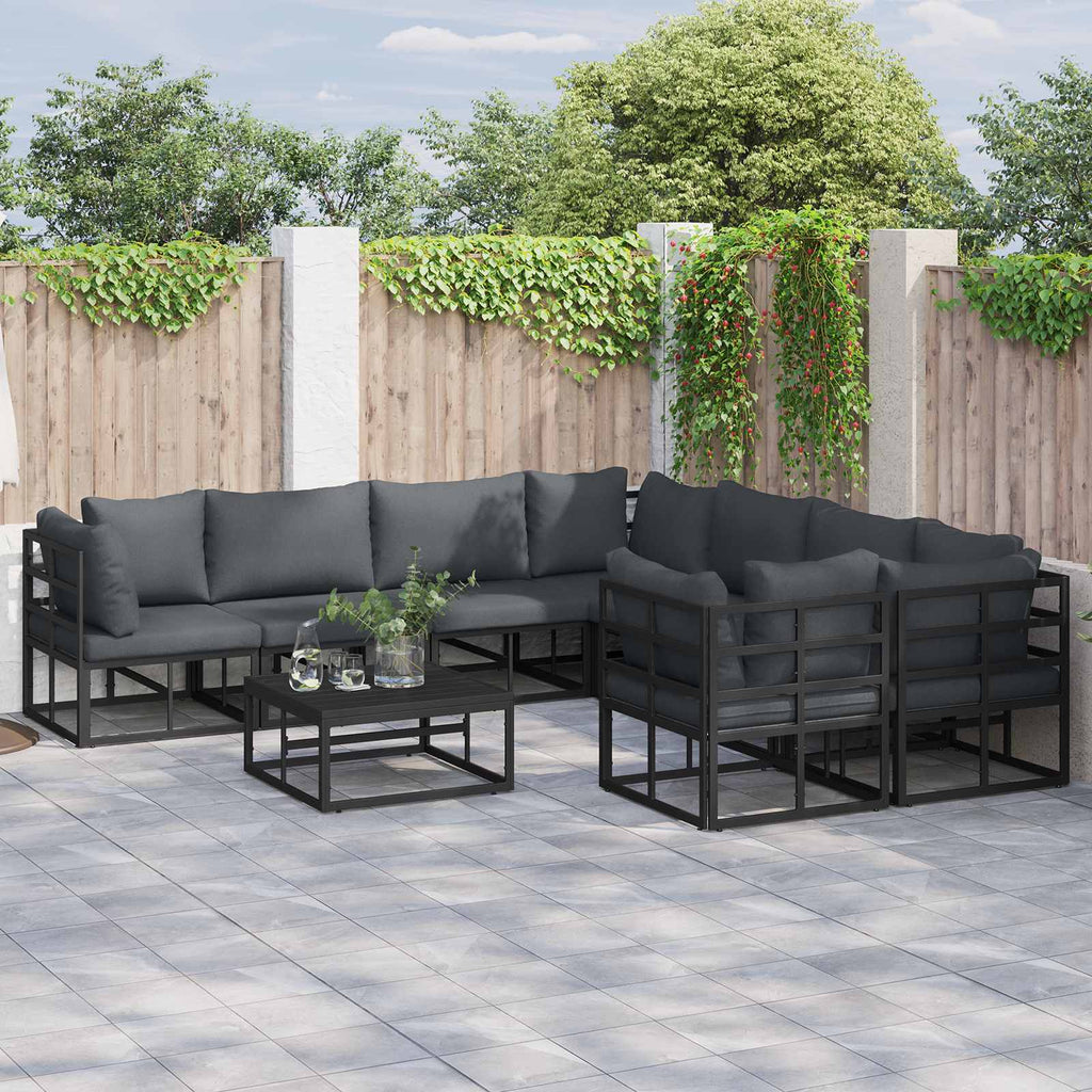 Conjunto de sofás de jardín con cojín 9 pcs Negro Acero