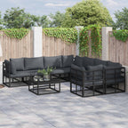 Conjunto de sofás de jardín con cojín 9 pcs Negro Acero