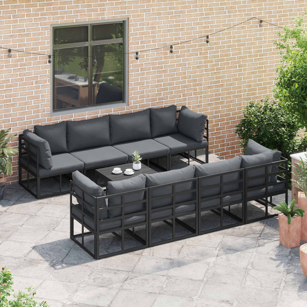 Conjunto de sofás de jardín con cojín 9 pcs Negro Acero