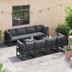 Conjunto de sofás de jardín con cojín 9 pcs Negro Acero