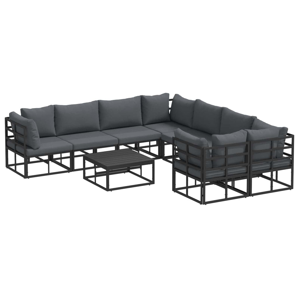 Conjunto de sofás de jardín con cojín 9 pcs Negro Acero