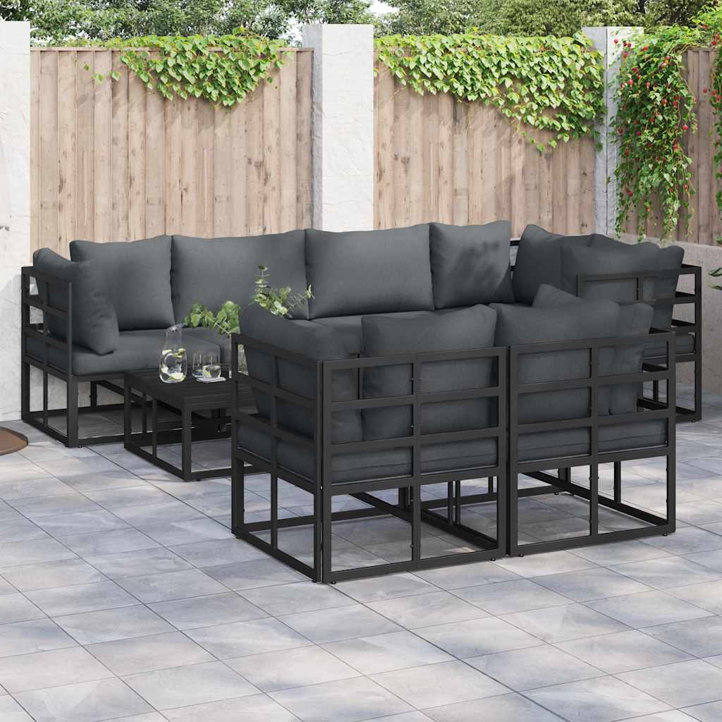 Conjunto de sofás de jardín con cojín 7 pcs Negro Acero