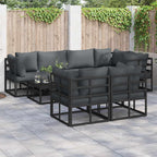 Conjunto de sofás de jardín con cojín 7 pcs Negro Acero