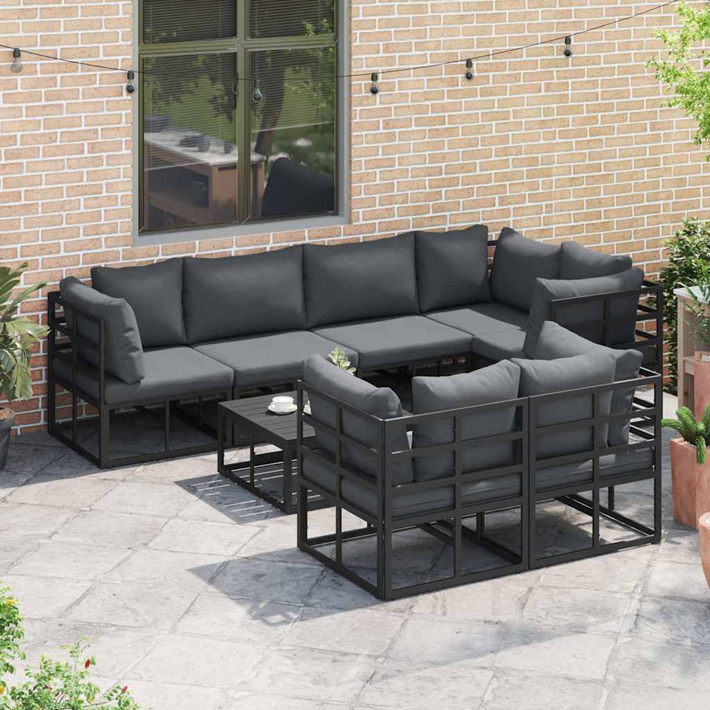 Conjunto de sofás de jardín con cojín 7 pcs Negro Acero