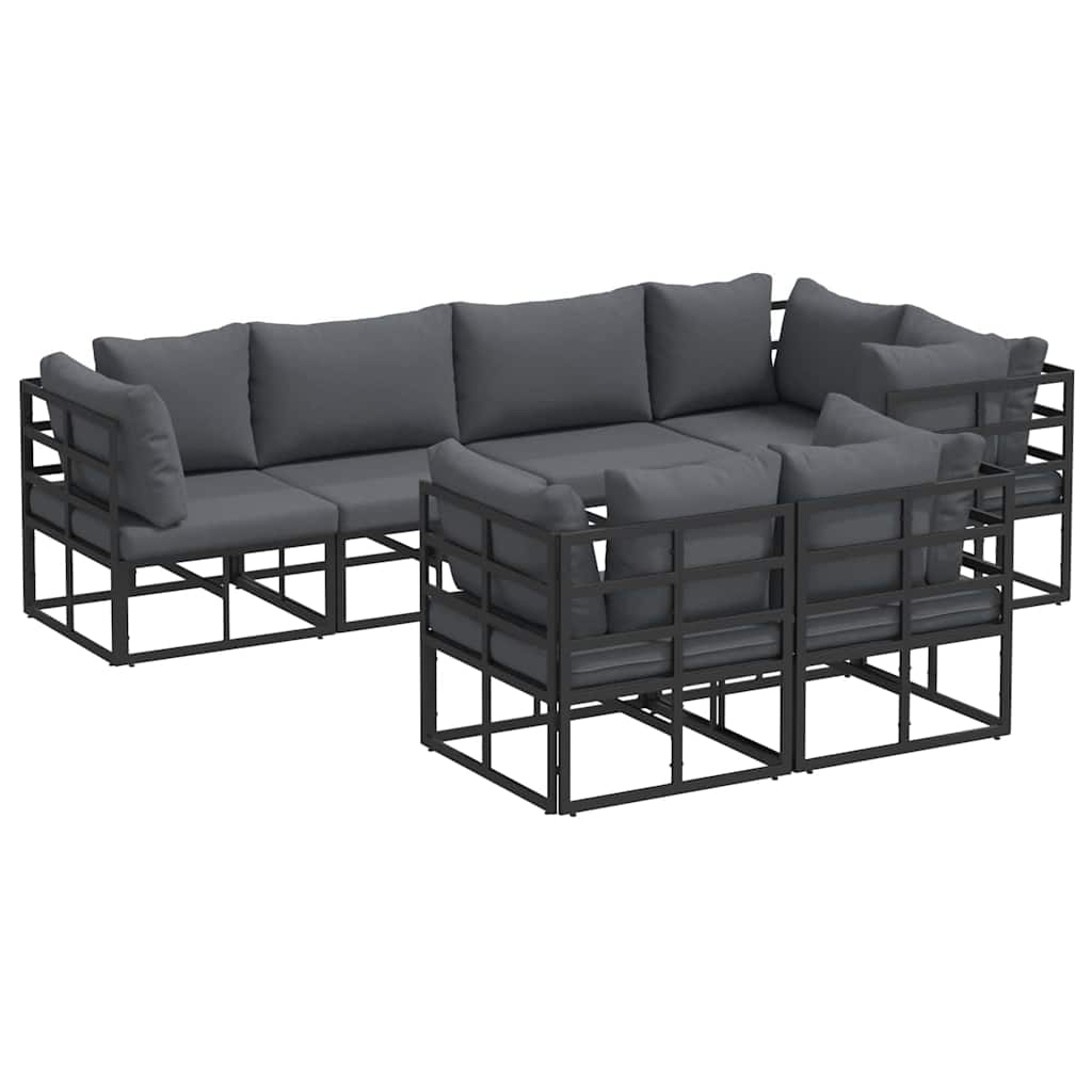 Conjunto de sofás de jardín con cojín 7 pcs Negro Acero