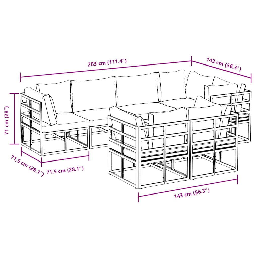 Conjunto de sofás de jardín con cojín 7 pcs Negro Acero